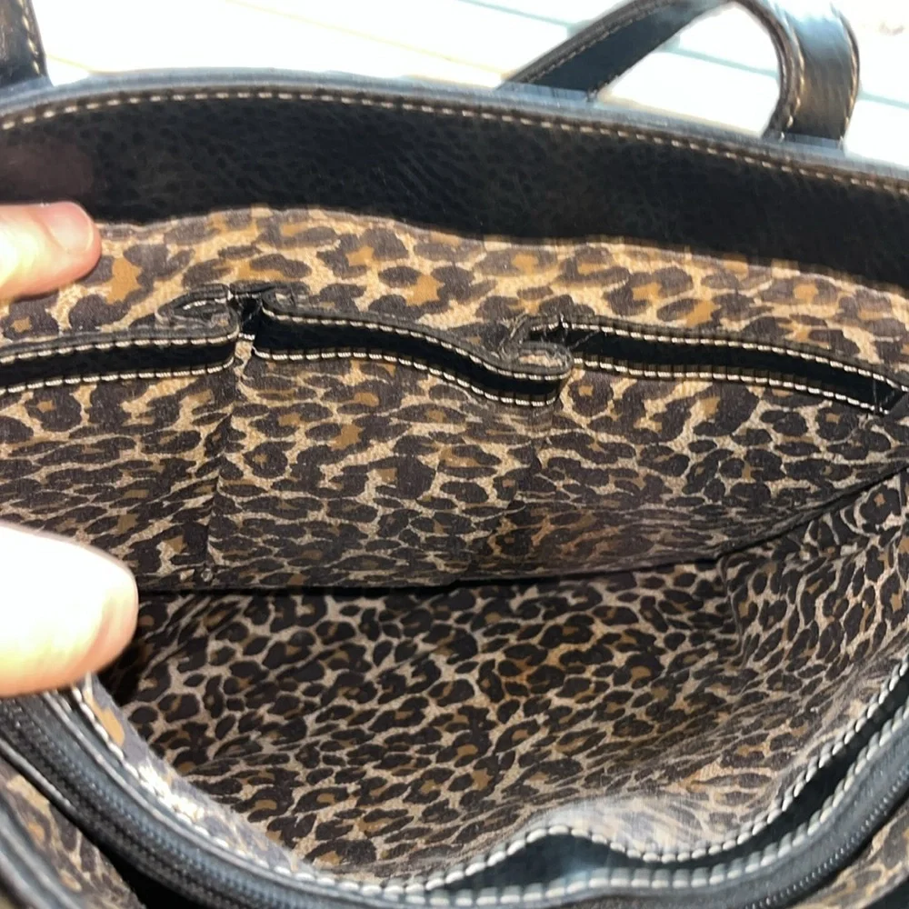 Black Liz Claiborne‎ Vegan Tote Satchel White Stitching Detail